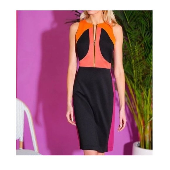 LDT Blaine Color Block Jewel Neck Sleeveless Scuba Sheath Dress - Picture 6 of 6